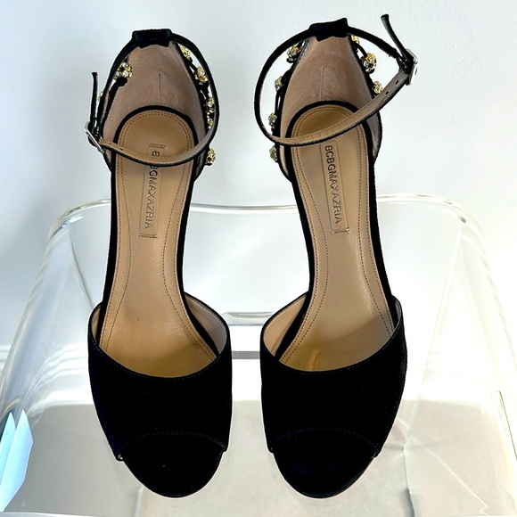 BCBGMAXAZRIA Adelinea Suede Black Heels With Crystal Embellishments Size 39 - Picture 2 of 9
